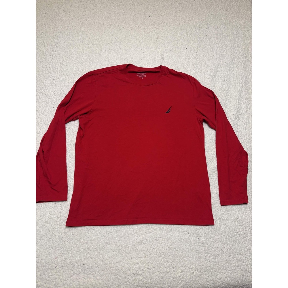 Nautica Mens Sleepwear T-shirt Red Long Sleeve Cotton Blend Size L Solid